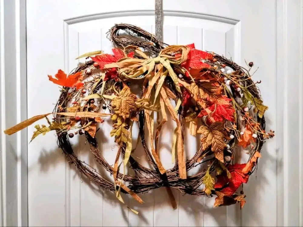 Fall Autumn Grapvine Halloween Pumpkin Wreath Thanksgiving Door Decor 24